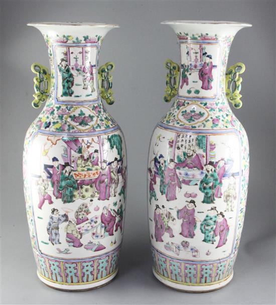 A pair of large Chinese Canton-decorated famille rose two handled baluster vases, late 19th century, height 60.5cm